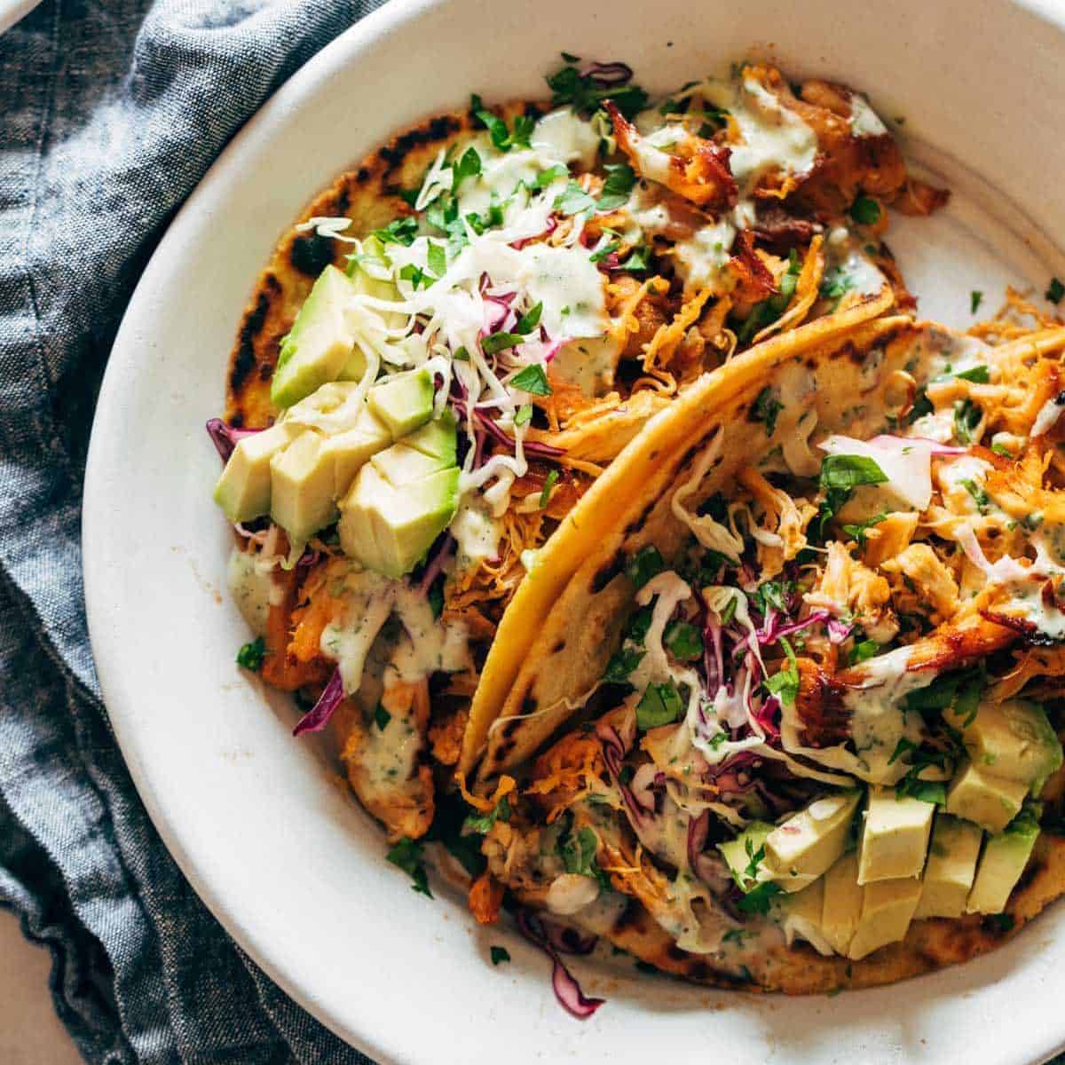 Buffalo chicken tacos on a plate