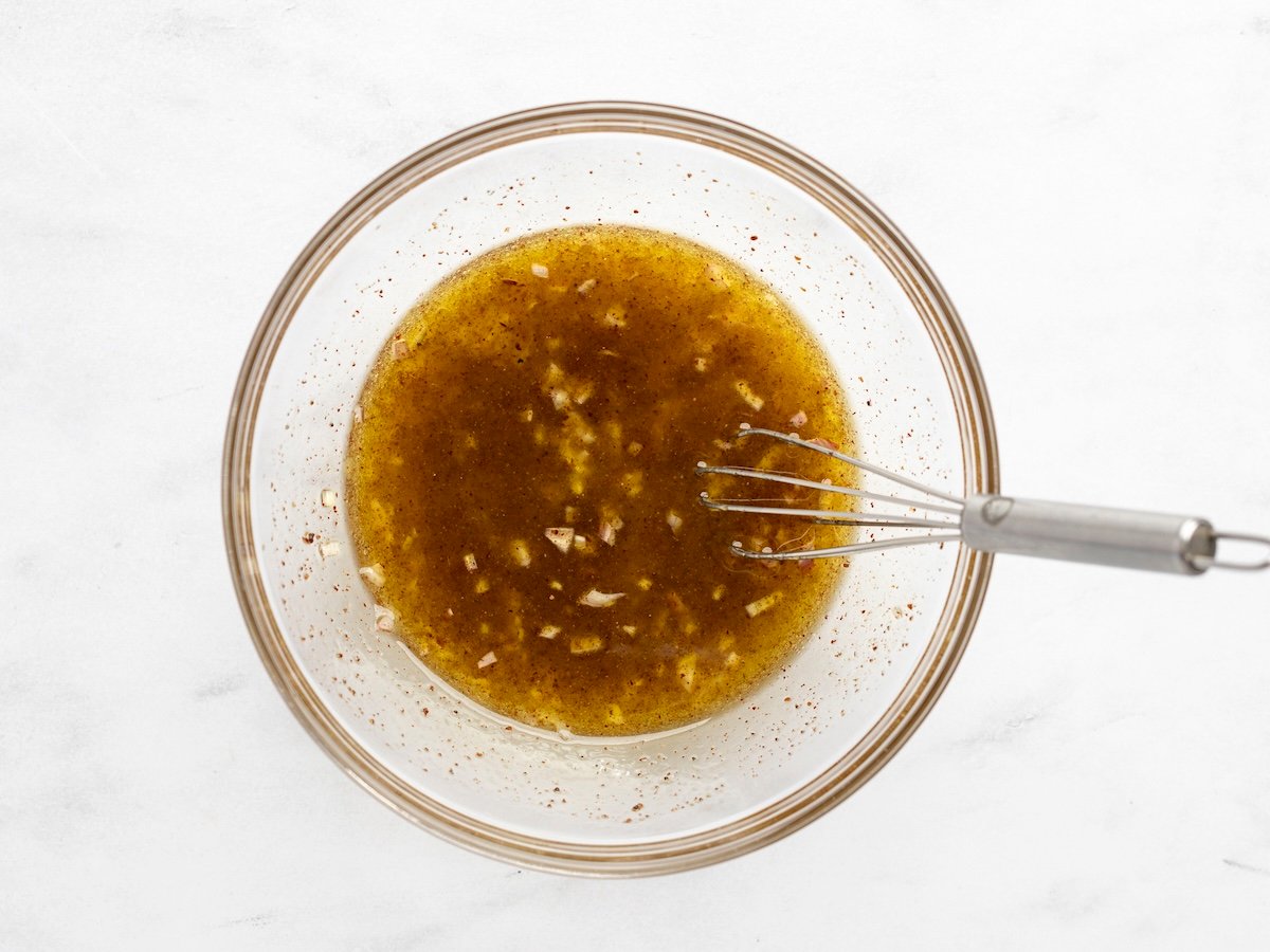lemon juice, olive oil, shallot, garlic, honey, sumac (if using), cumin, salt, and pepper in a medium bowl to make the dressing whisked together in glass bowl