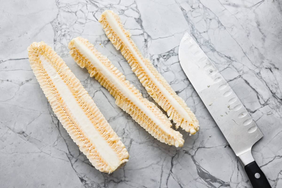 Corn cob cut into ribs. 