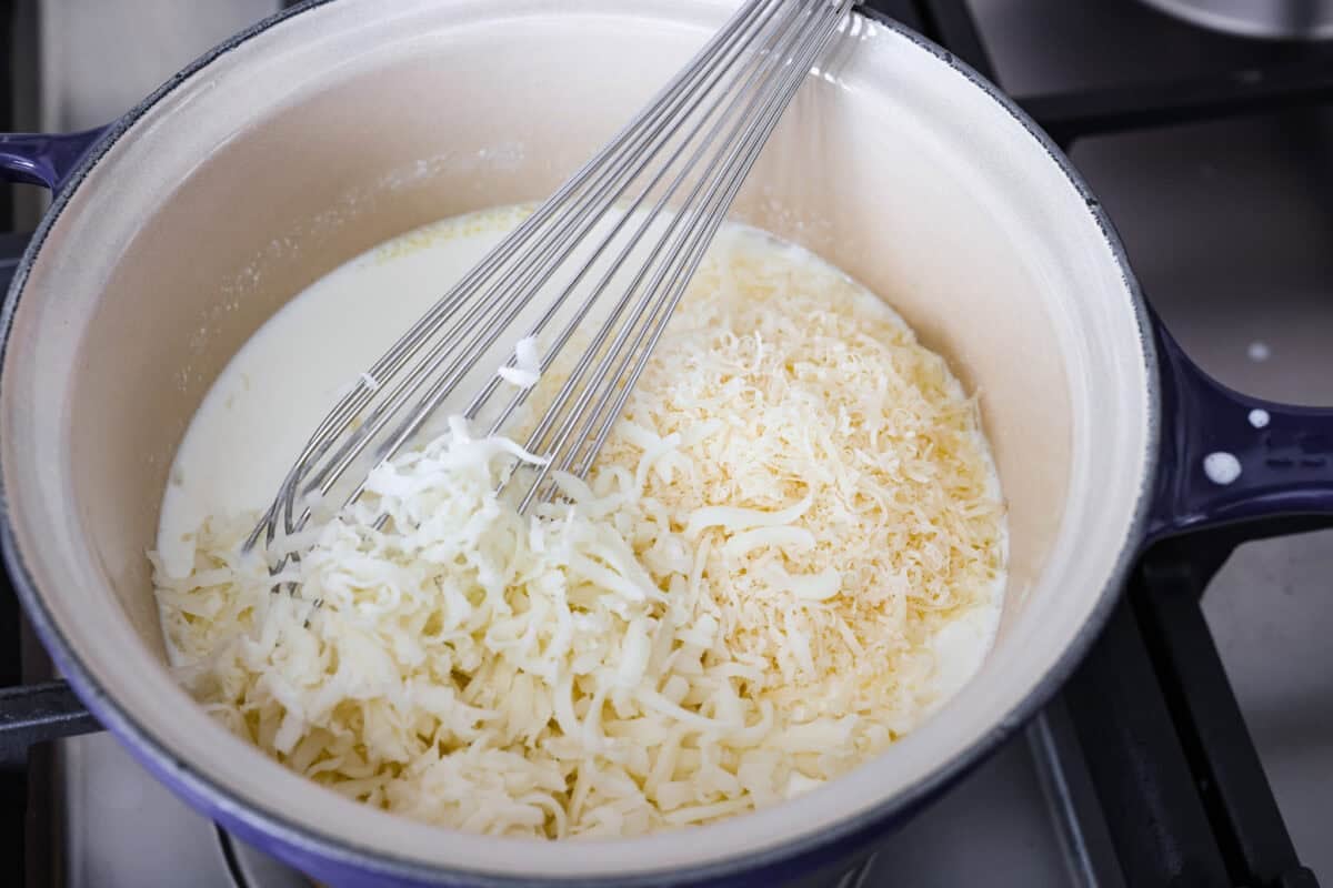 Cheese stirred in to the cream base. 