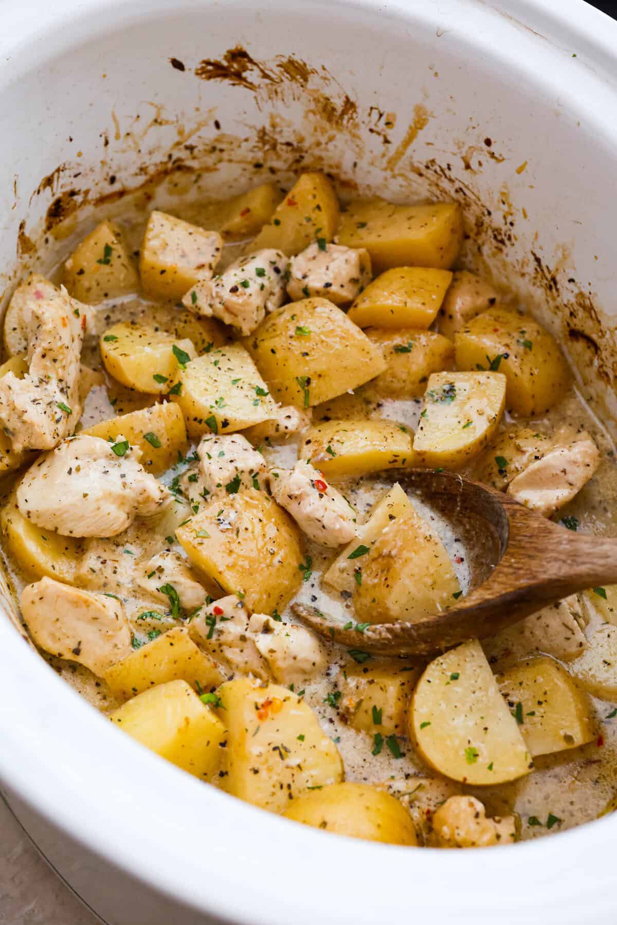 Easy Slow Stove Parmesan Garlic Hen and Potatoes