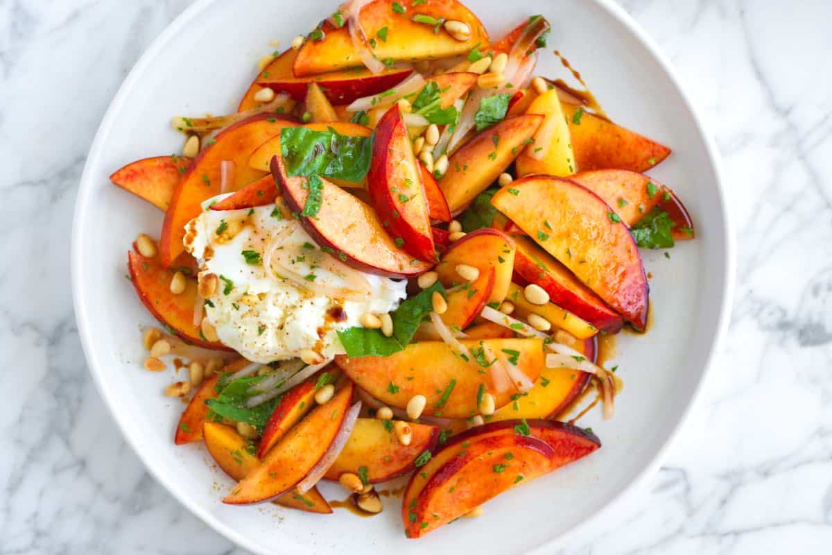 Balsamic Peach Burrata Salad