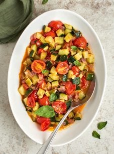 sautéed zucchini and tomatoes on platter
