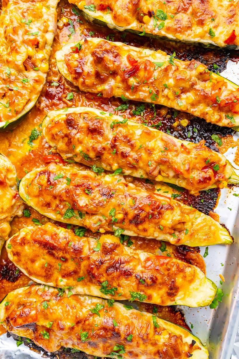 BBQ Hen Stuffed Zucchini