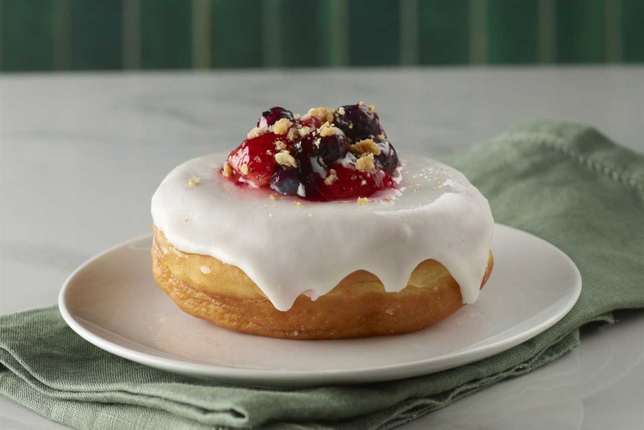 Perkins American Food Co. Vanilla Iced Raspberry Filled Donut Fall for Pumpkin and Pot Roast at Perkins American Food Co.