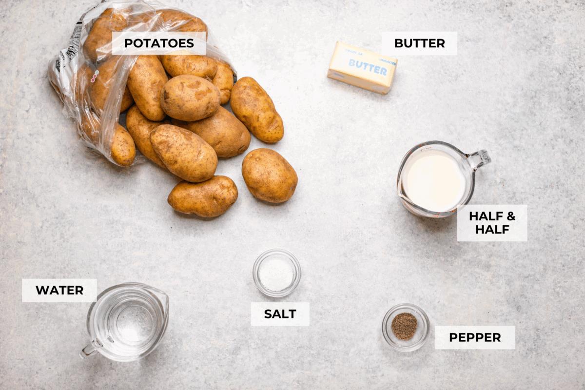 Overhead shot of labeled ingredients.