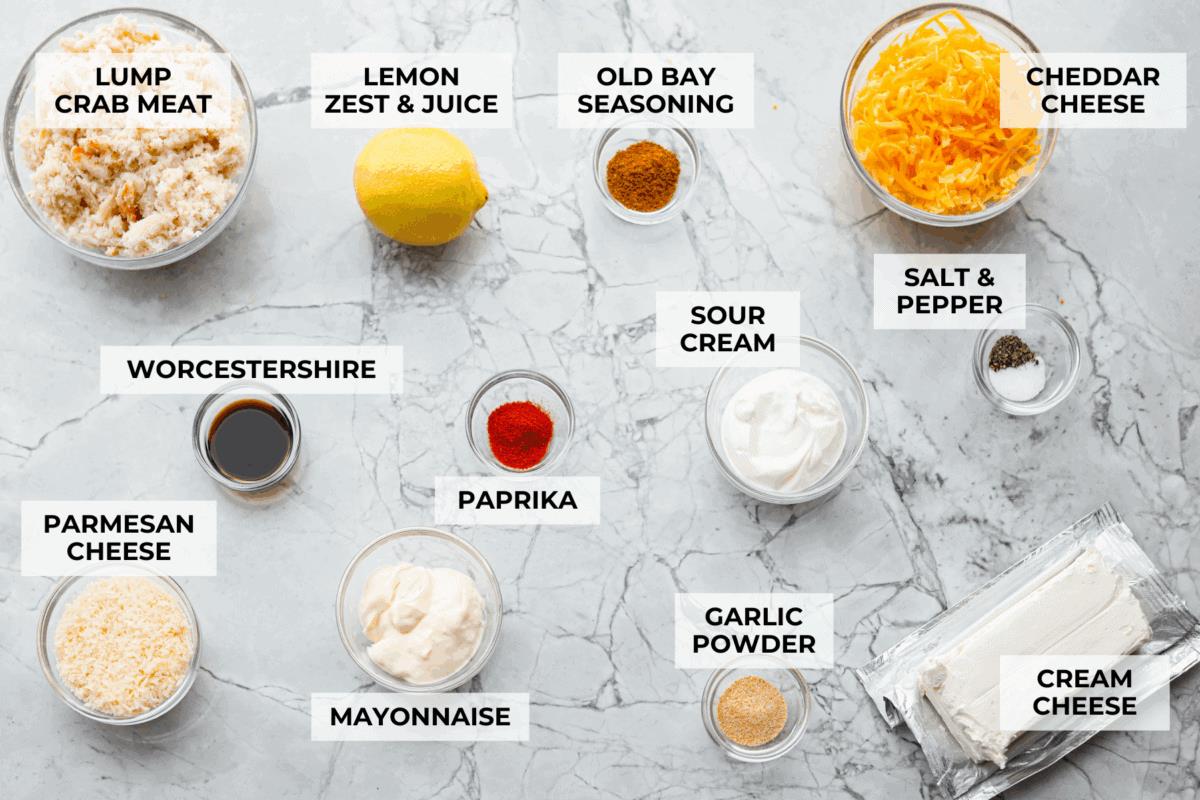 Overhead image of labeled ingredients.