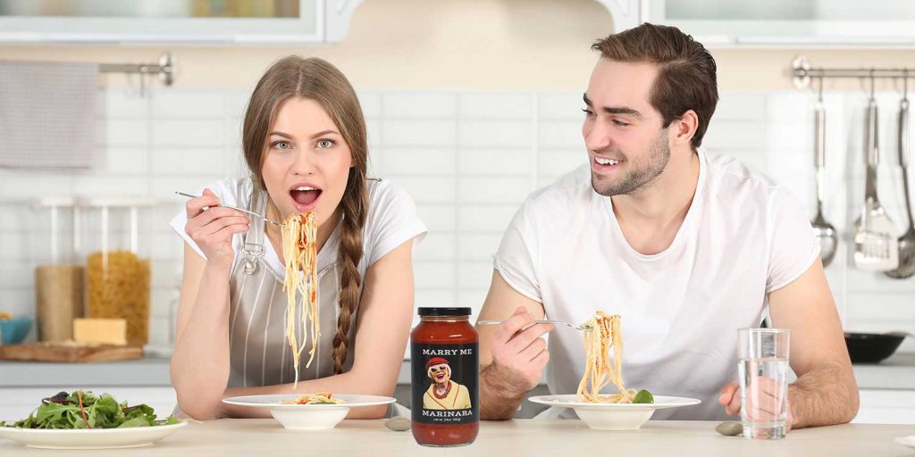 Couple enjoying Marry Me Marinara Gourmet Sauce