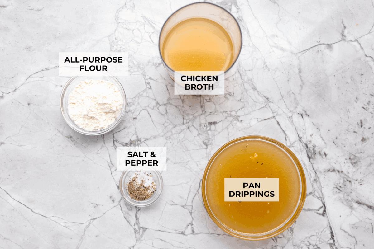 Overhead shot of labeled ingredients.