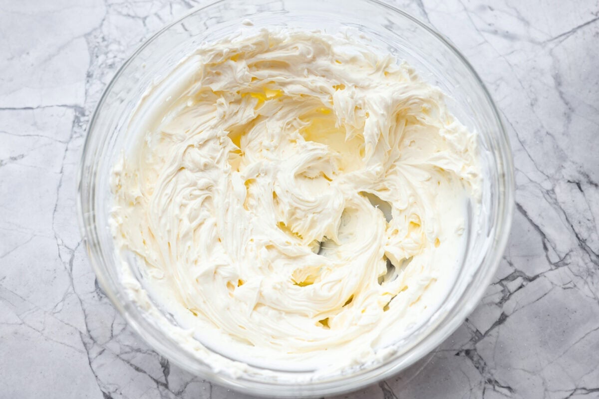 Cream cheese and sour cream beaten until smooth in a mixing bowl. 