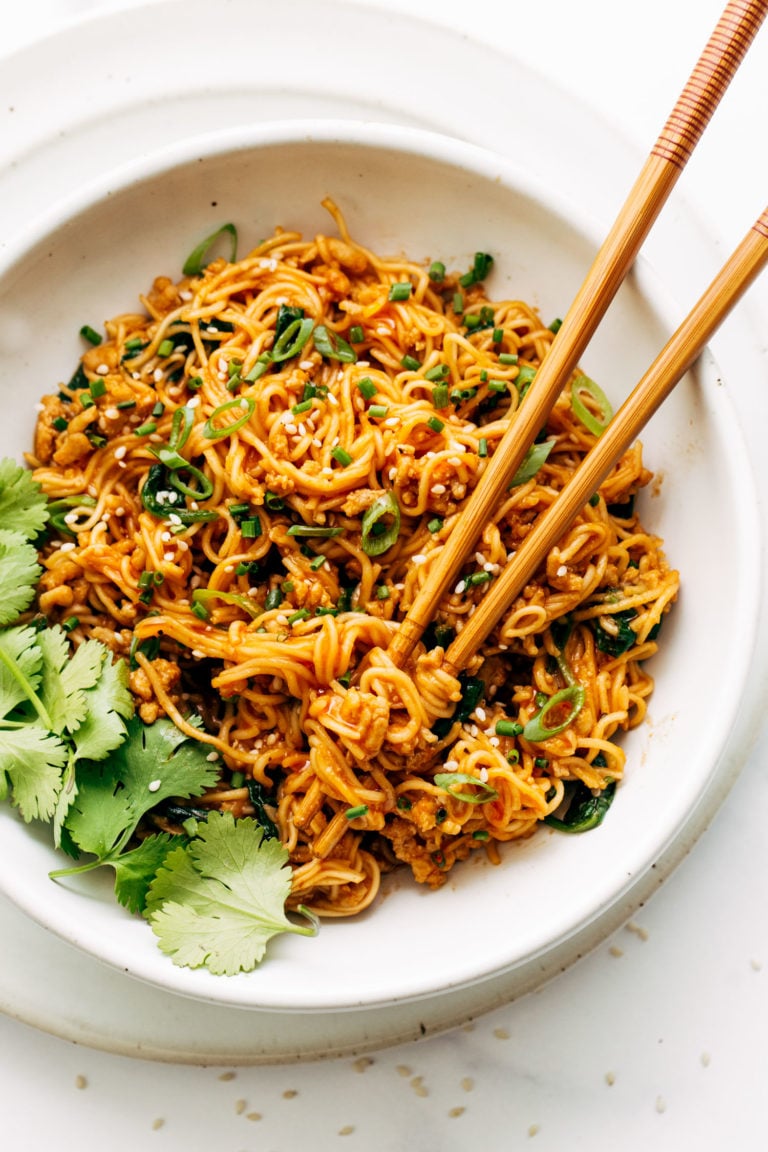Gochujang noodles in a bowl.