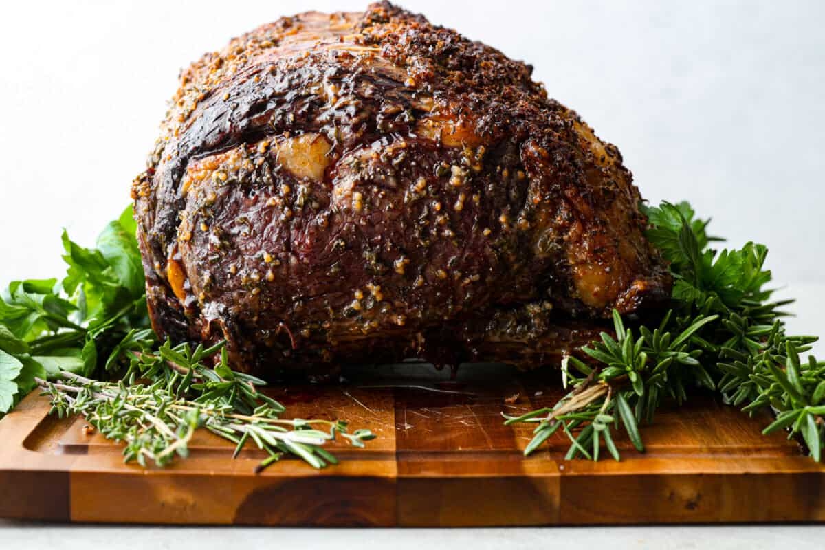 Fully cooked garlic butter herb crusted roast.