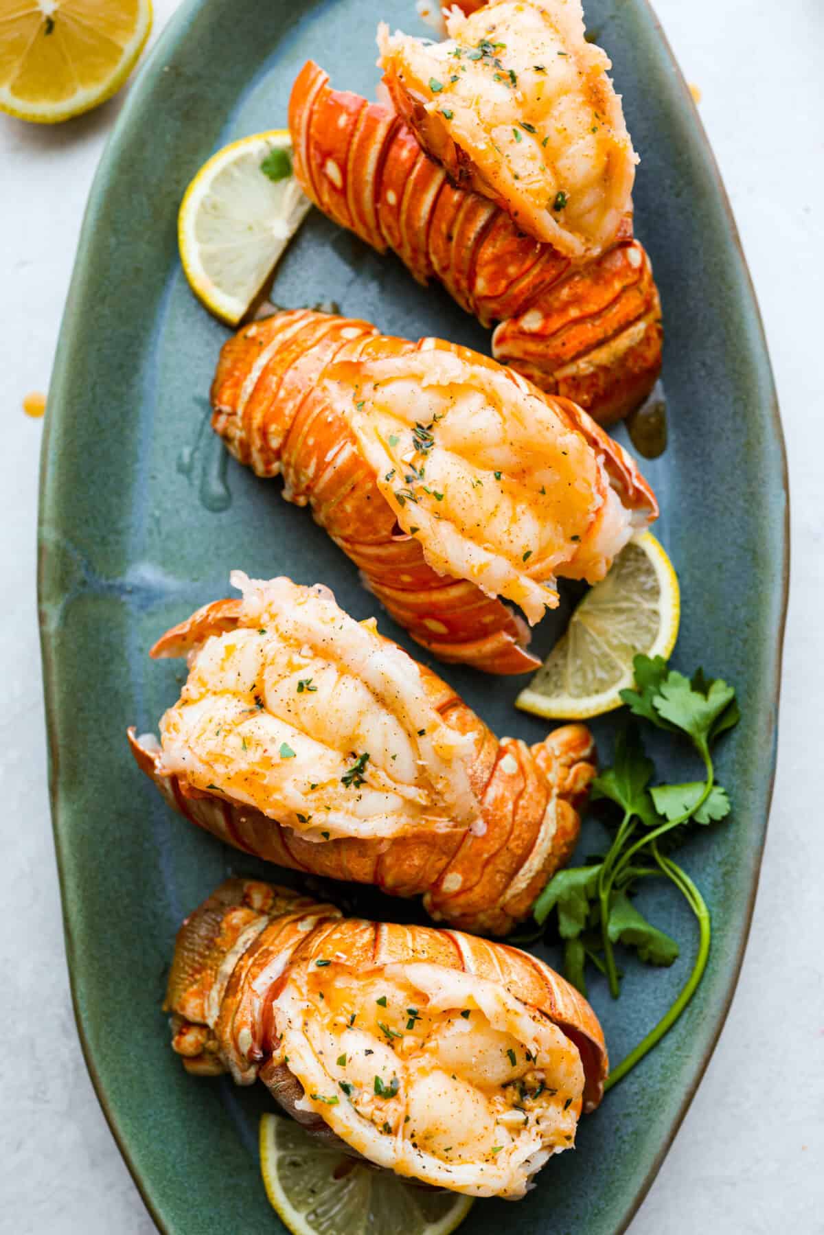 Plated instant pot lobster tails. 