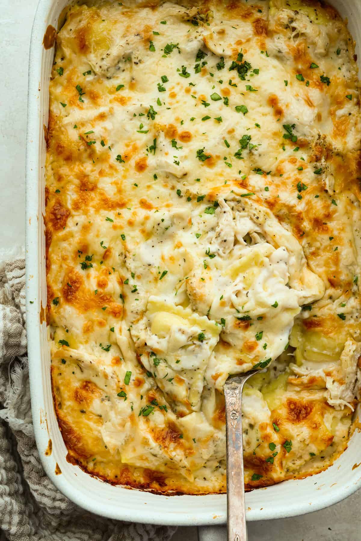 Cheesy Alfredo Ravioli Casserole