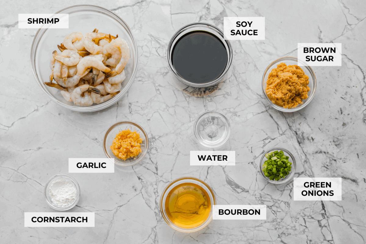 Overhead shot of labeled ingredients.