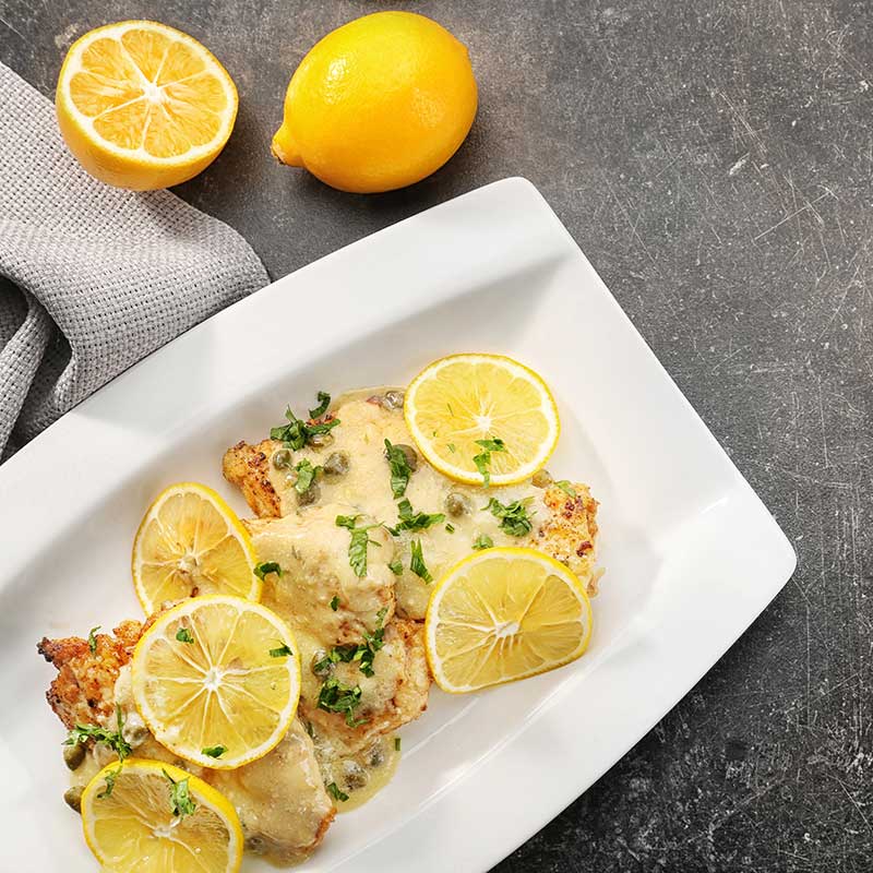 Lemon chicken piccata with capers - classic Italian date night dinner
