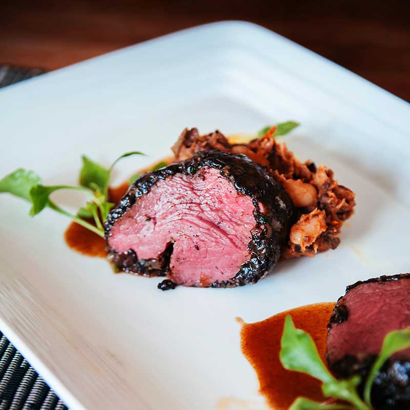 Beef tenderloin medallions with red wine reduction - elegant anniversary dinner