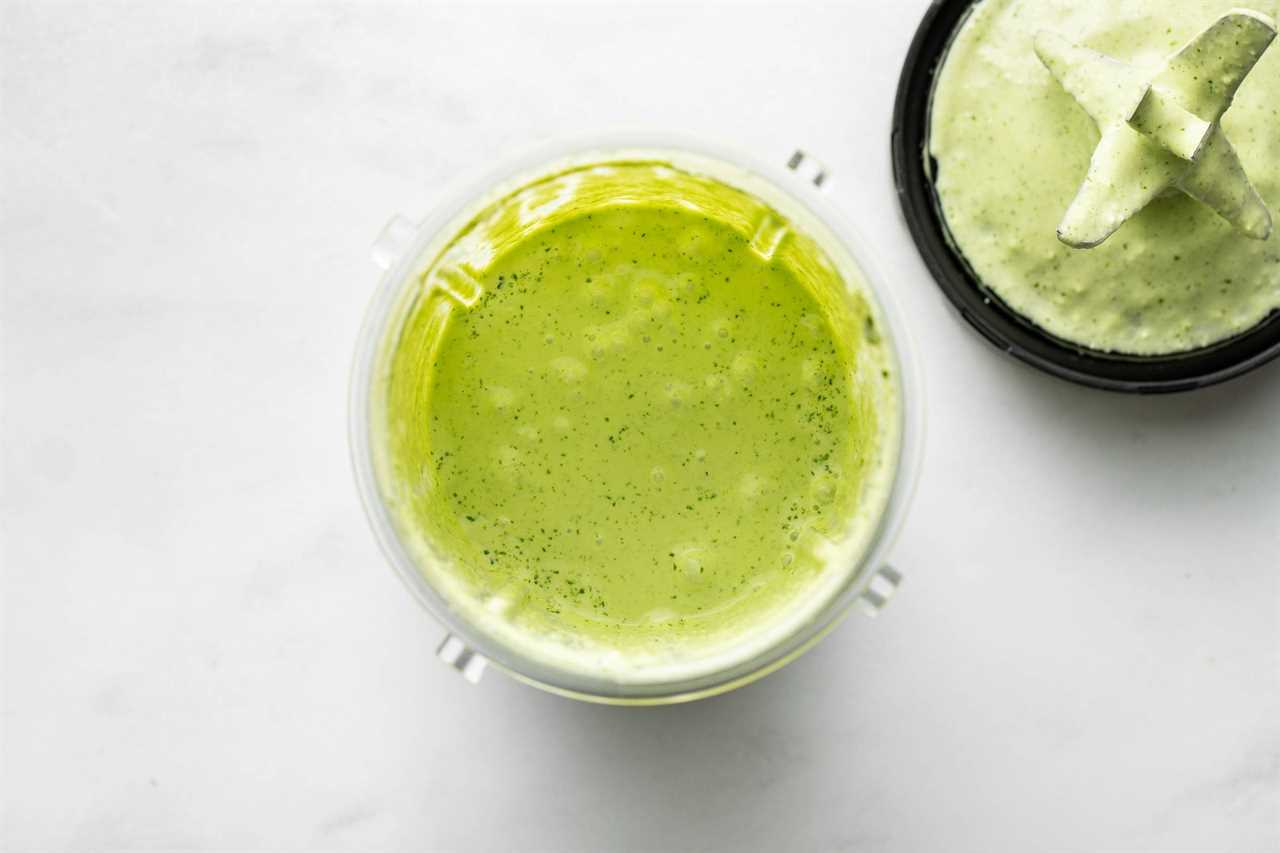 Aji verde sauce blended in a mini blender.