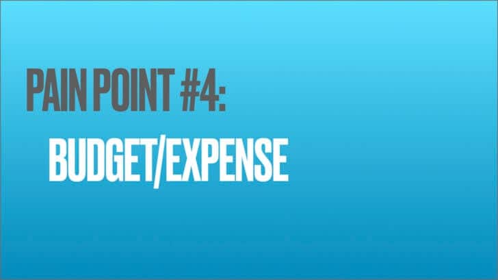Blue background with pain point #4: budget/expense.