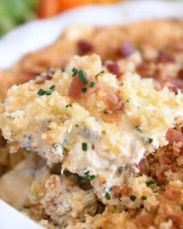 Spoonful of creamy bacon jalapeno popper dip.