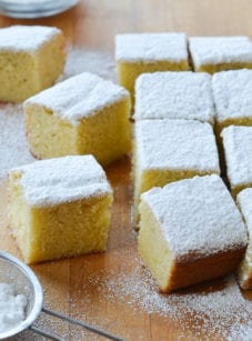 Pieces of powdered donut cake.