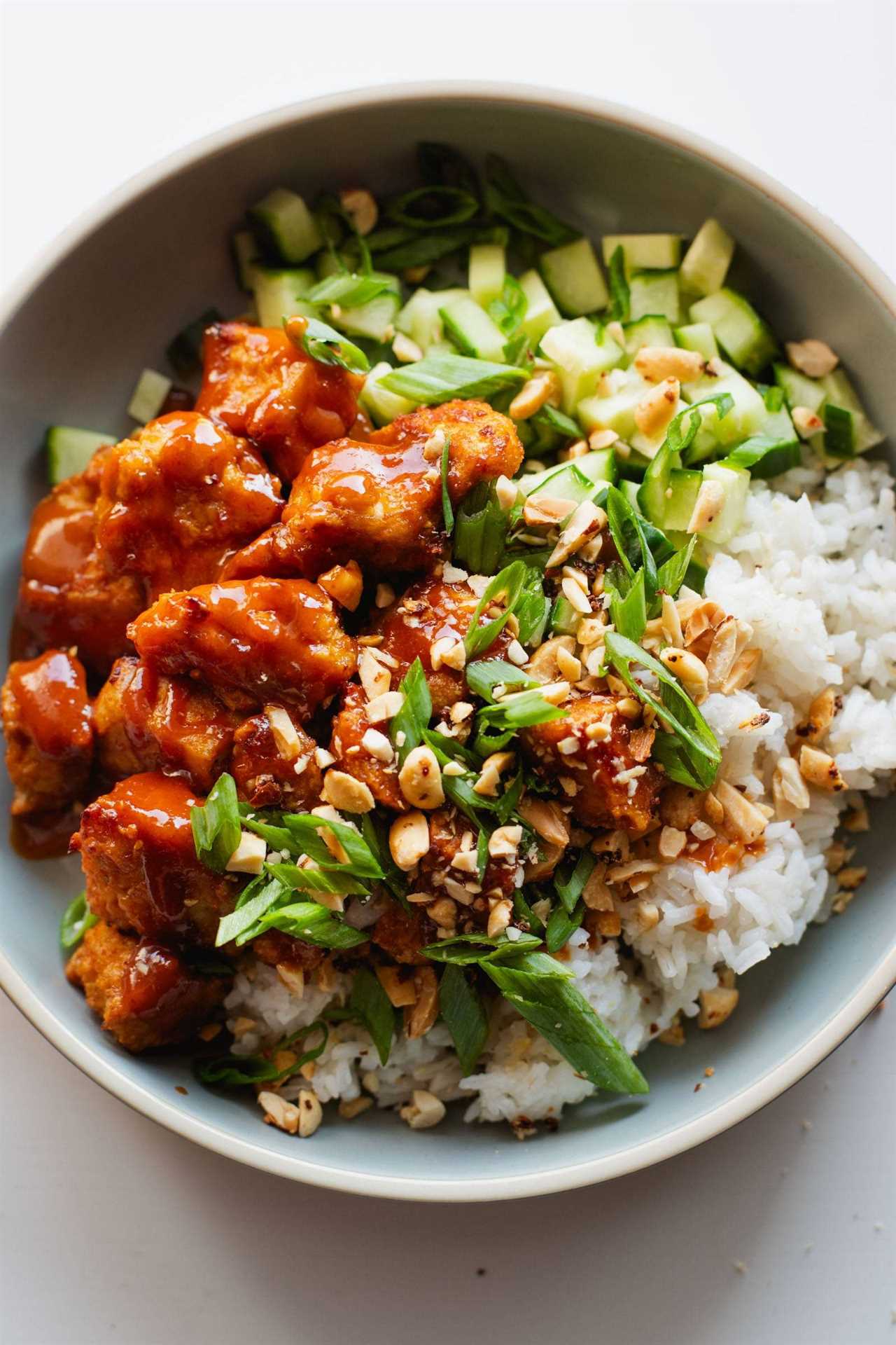 Gochujang tofu on rice.