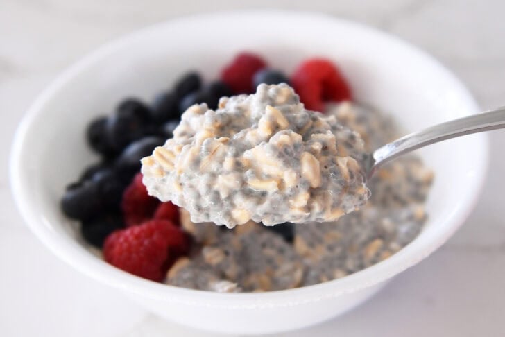 Spoonful of overnight chia oats.