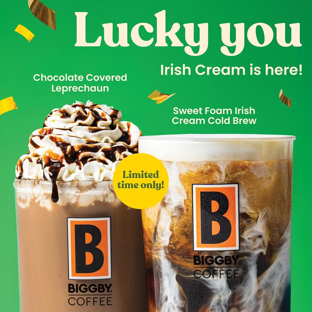 Luck Is Brewing: BIGGBY COFFEE Brings Back Fan-Favorite Irish Cream Lineup for St. Patrick's Day