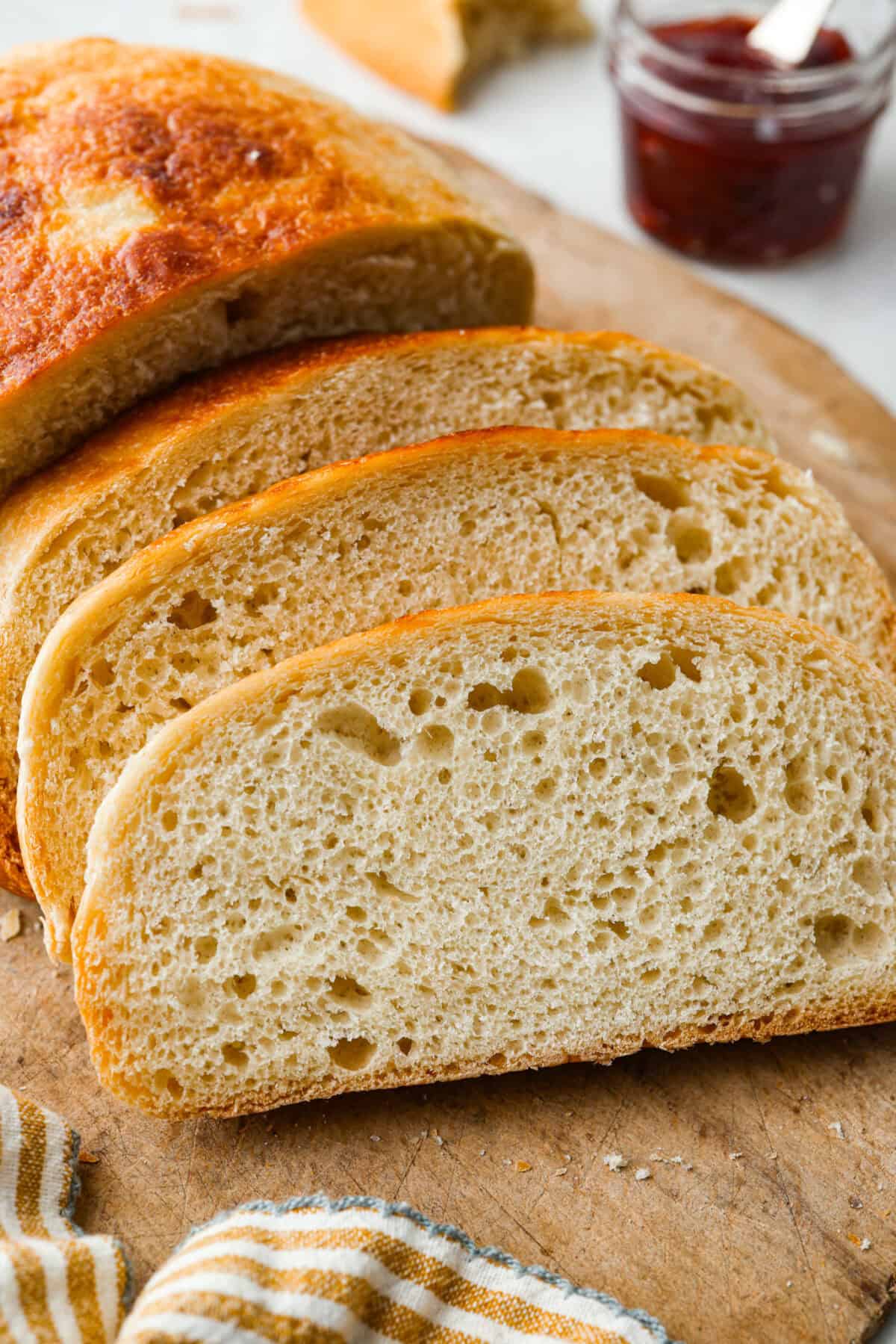 Close up of the slow cooker bread slices. 