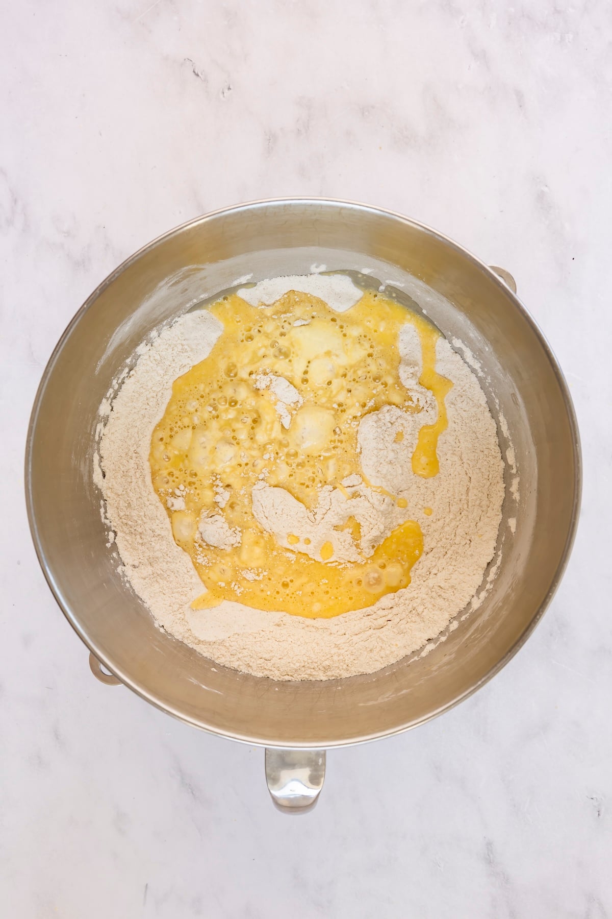 wet ingredients added to dry ingredients