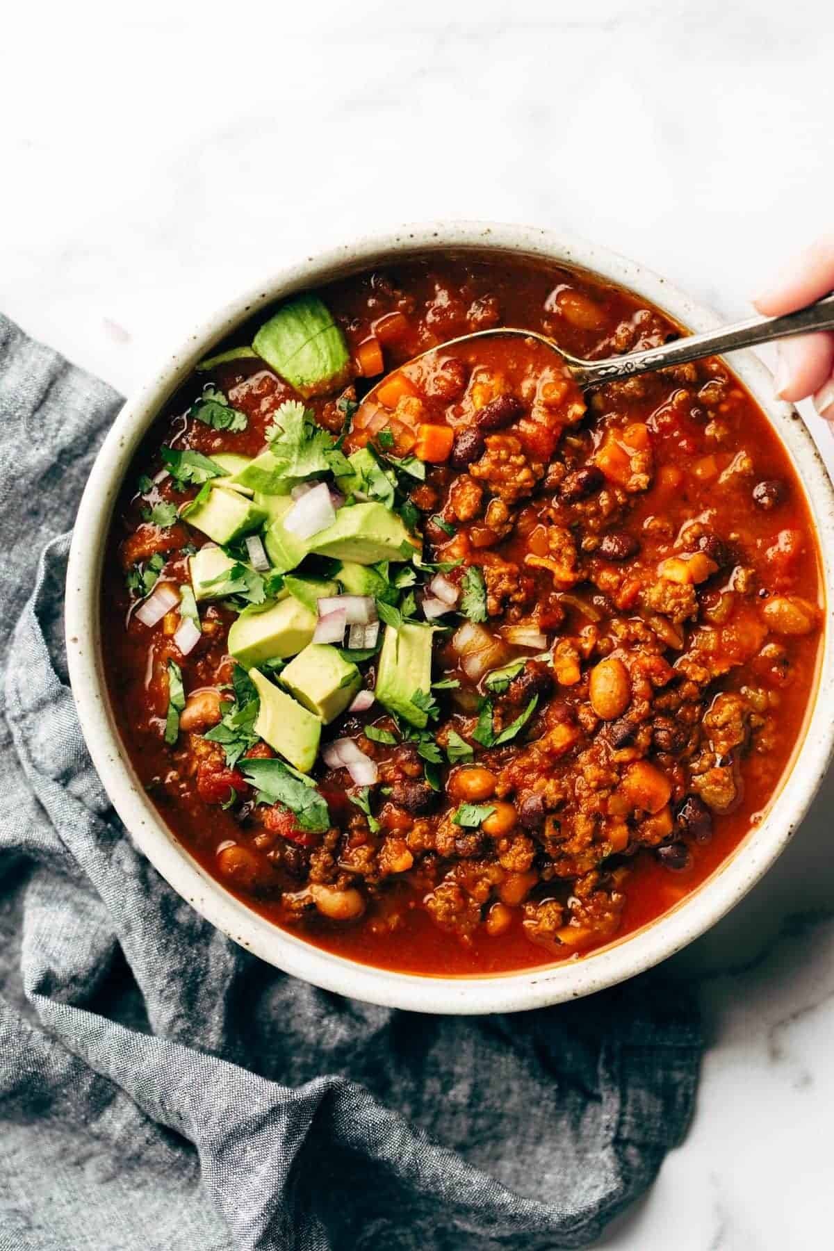 Chili in a bowl.