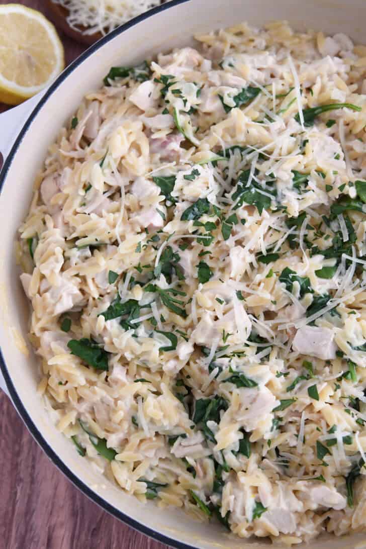 One Pot Creamy Lemon Orzo with Hen
