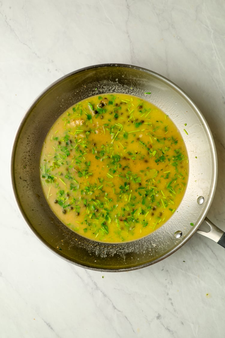 Pan sauce for chicken piccata meatballs.