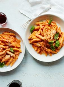 Two plates of penne alla vodka.