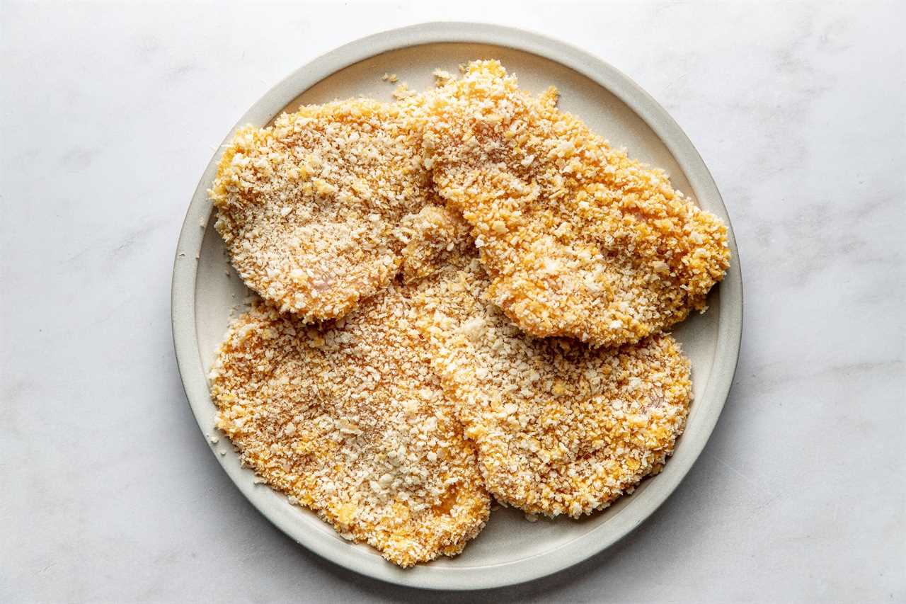 Chicken covered in breading.