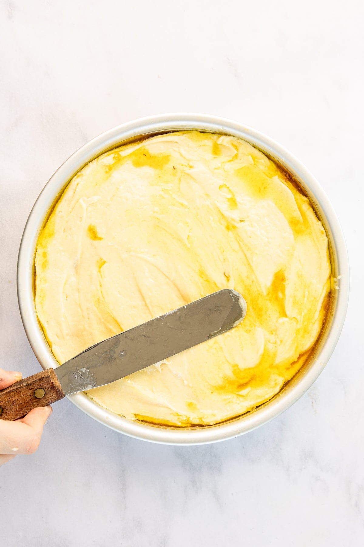 cake batter in 9-inch round cake pan