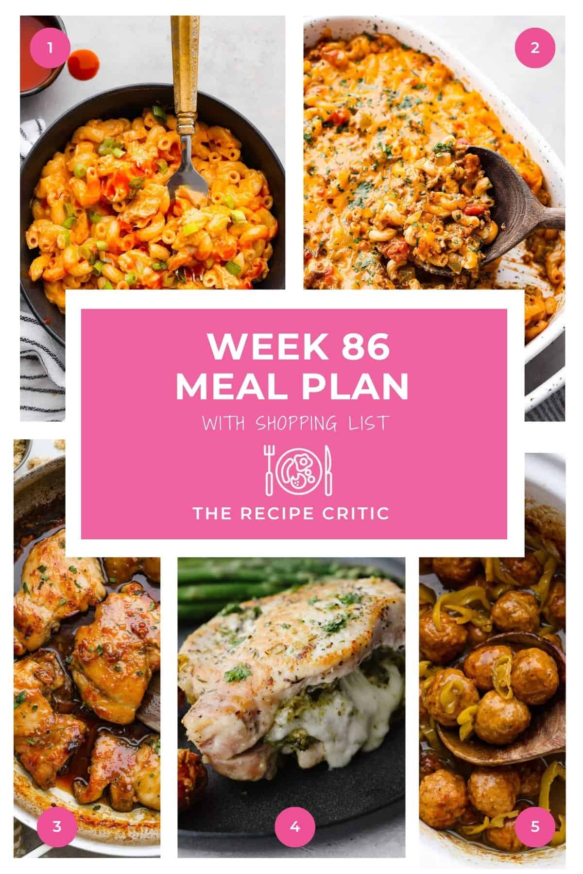 Collage of all of the hero images from the recipes used in this weekly meal plan. 