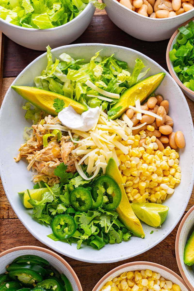Slow Stove White Chili Chicken Burrito Bowls