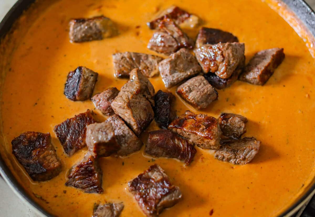 Marry me steak bites added to the sauce. 