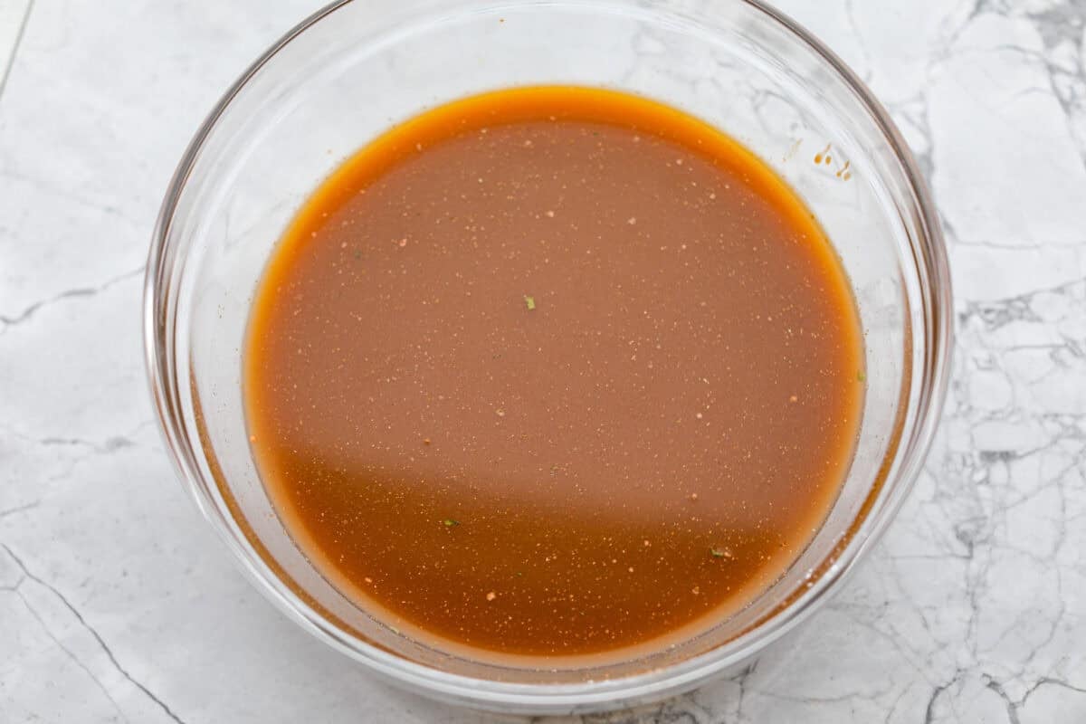 All of the ingredients for the sauce added to a bowl and whisked together. 