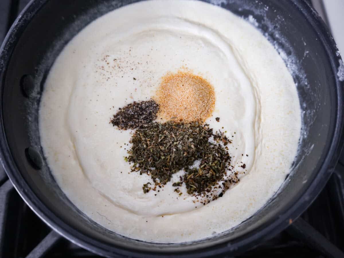Seasonings added to the melted cream, cream cheese and butter mixture. 