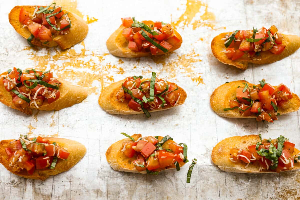 Tomato topping added to the tops of the toasted bread. 