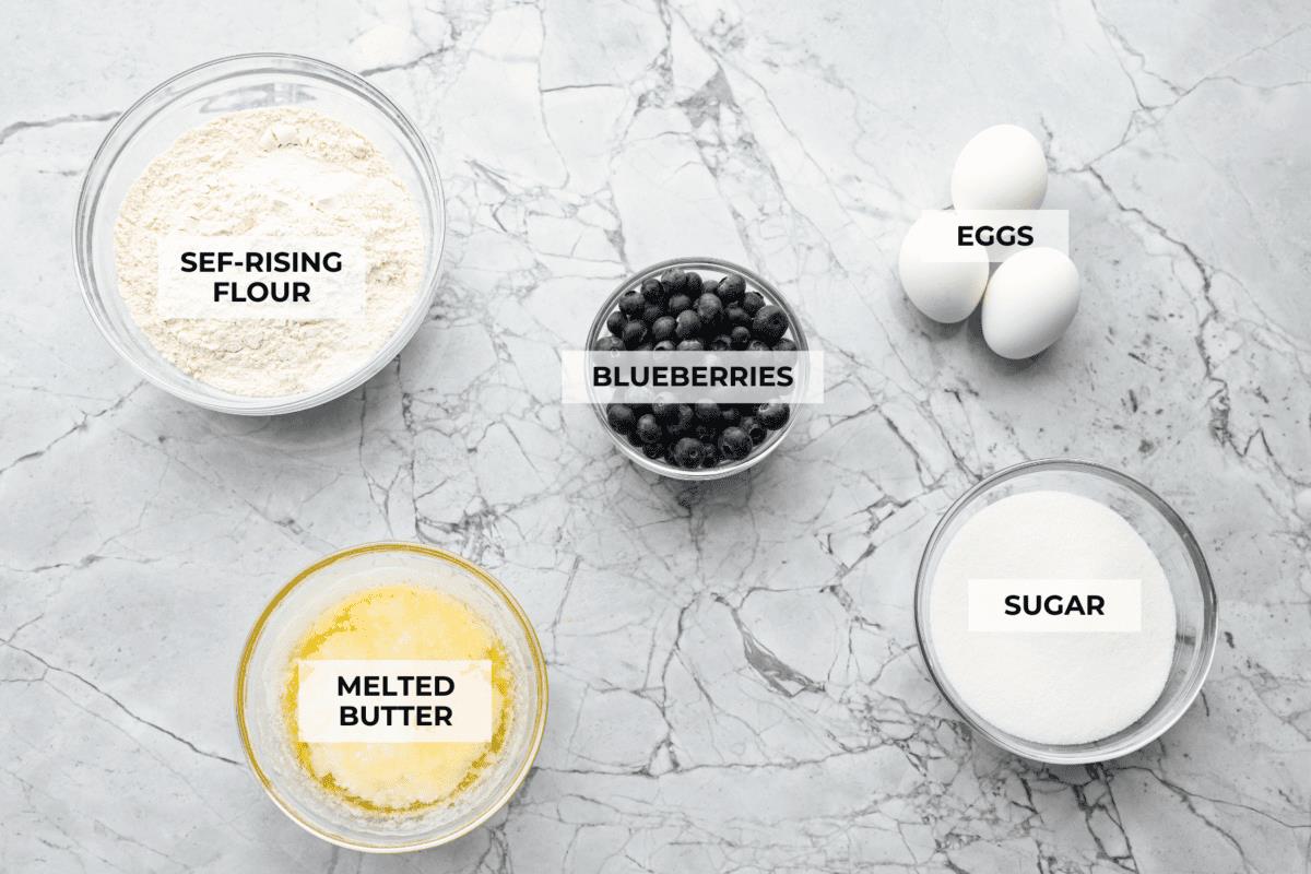 Overhead shot of labeled ingredients. 