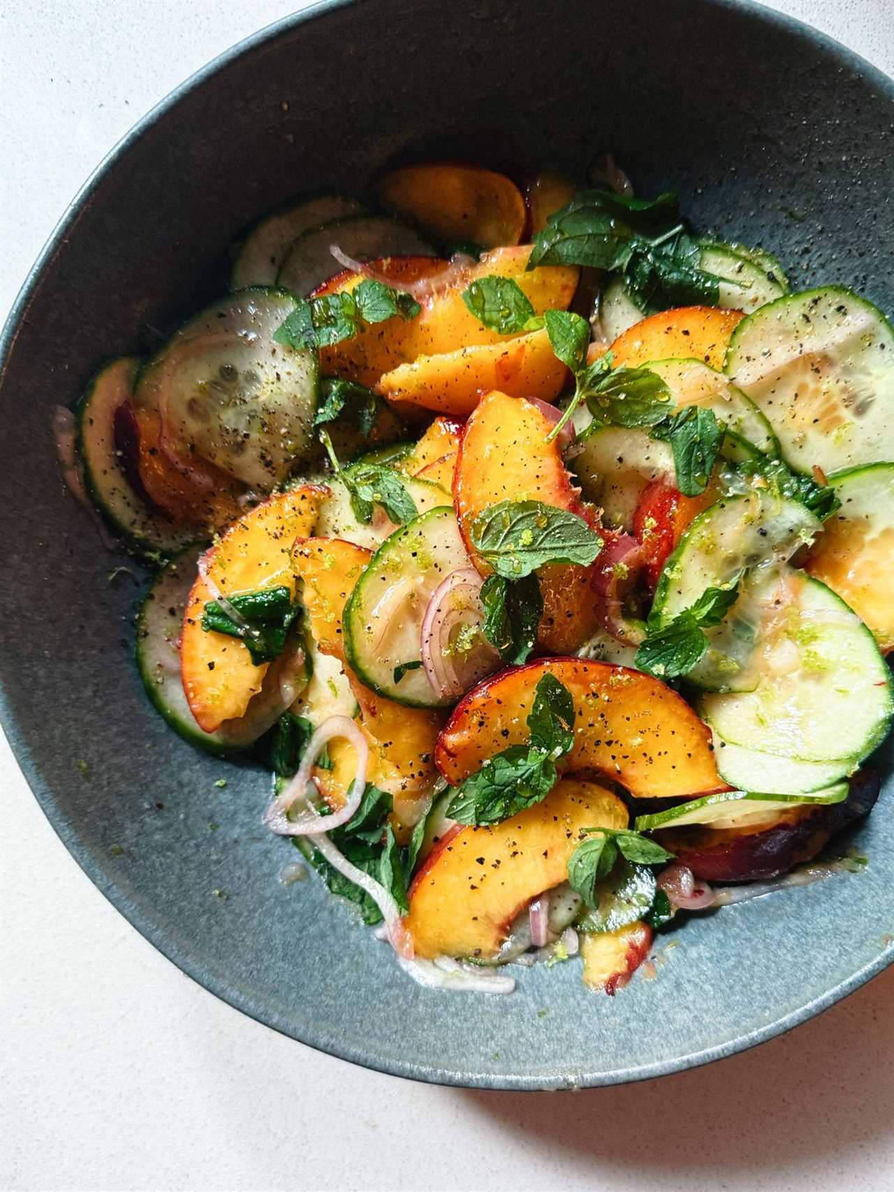 Peach salad with cucumbers.