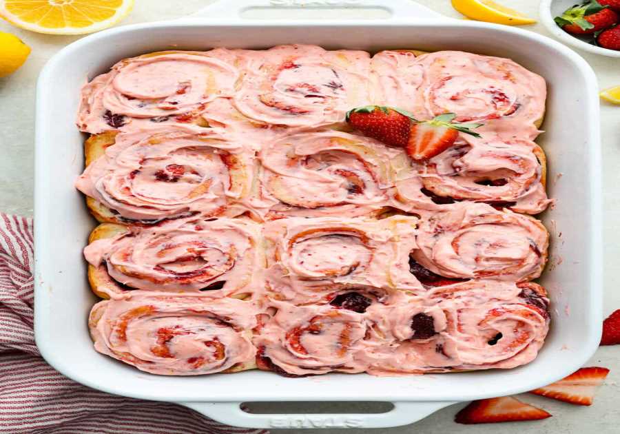 Strawberry Cinnamon Rolls with Lemon Lotion Cheese Glaze