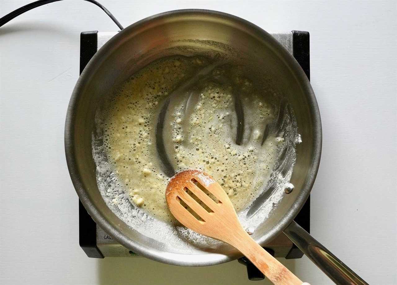Butter, flour, and garlic in a skillet.