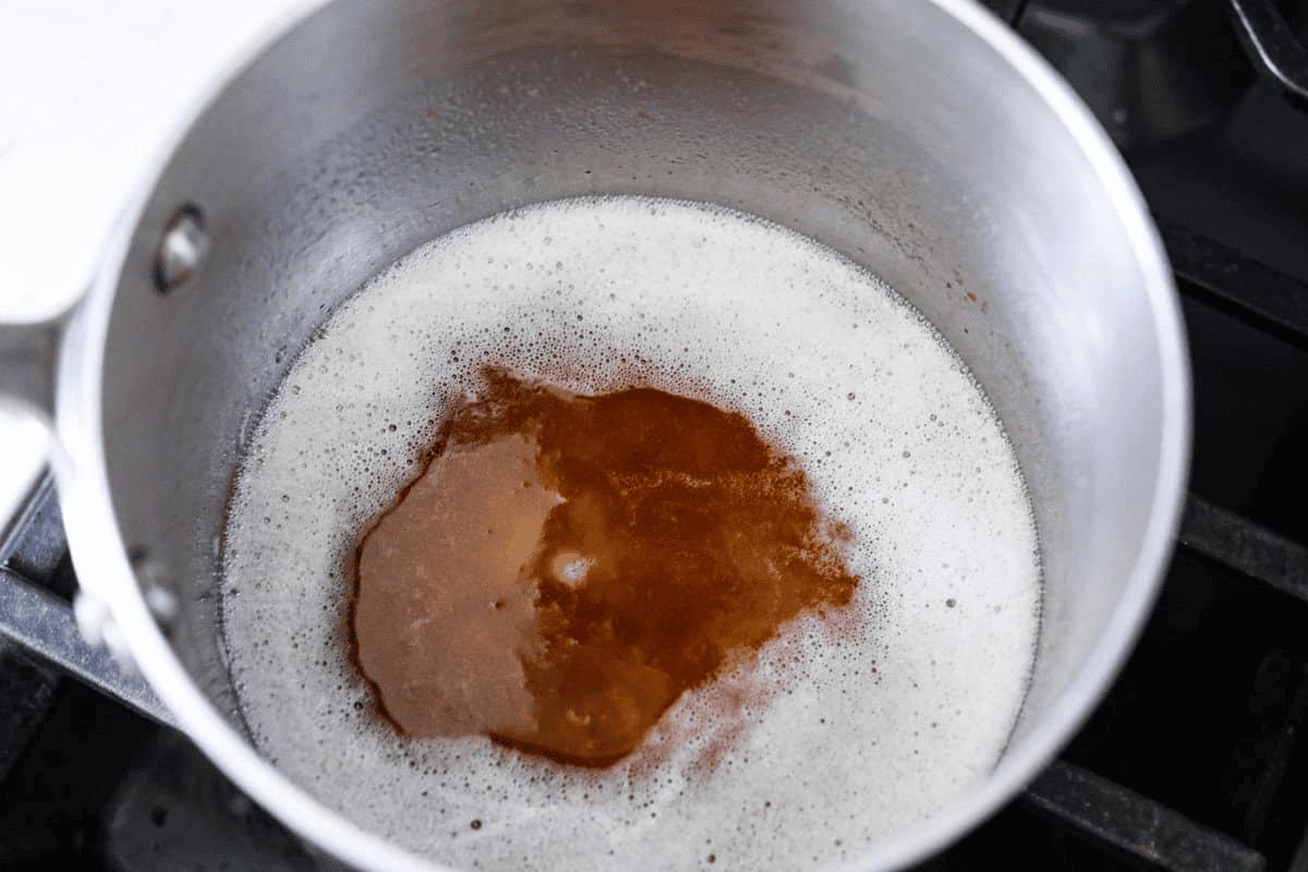 Butter browning in a pot on the stove. 
