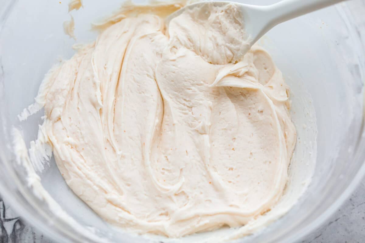 Brown butter frosting mixed together ready to frost the zucchini bars. 