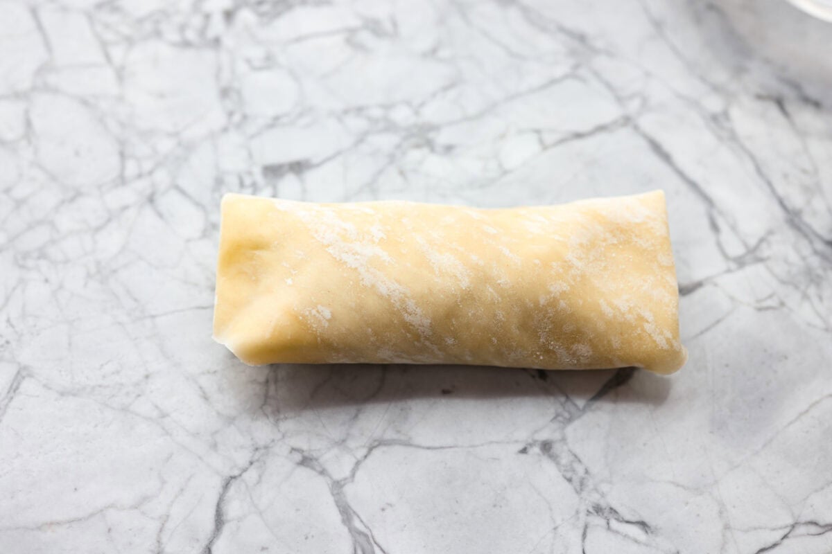 Egg roll all wrapped and ready to be cooked. 