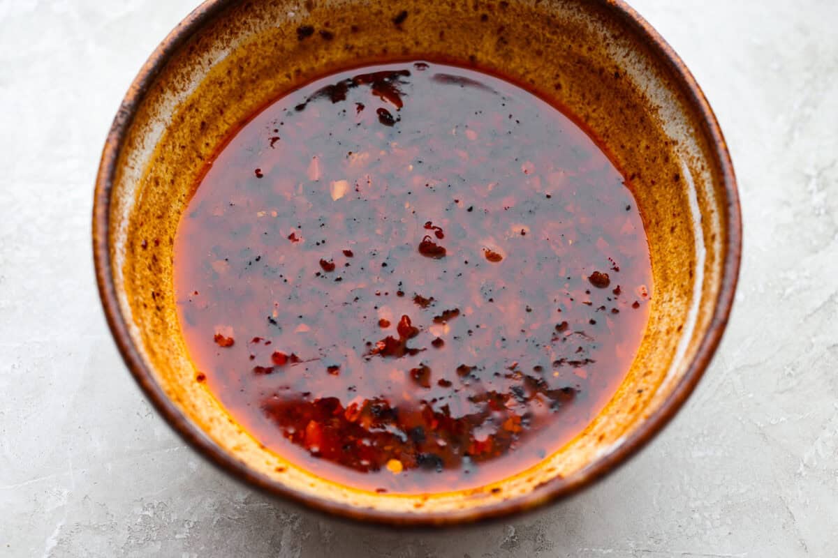 Sauce ingredients mixed together in a bowl.